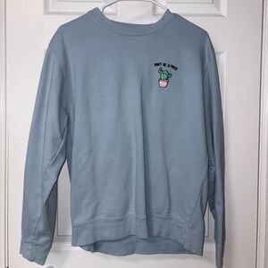 Light Blue Crewneck Sweater with Cactus Design